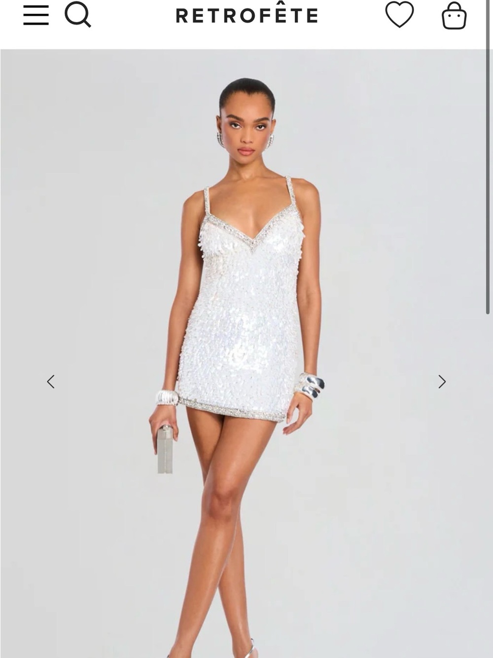 Retrofete White/Silver Sequin Mini Dress